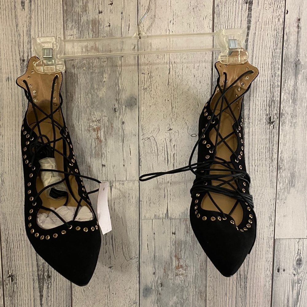 Charlotte Russe Black & Gold Lace Up Flats! 10